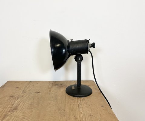 Vintage Industrial Black Enamel Table Lamp, 1950s-CGF-986348