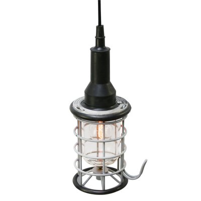 Vintage Industrial Black Rubber and Clear Glass Pendant Lamp from Stahl-BLS-730376