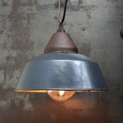 Vintage Industrial Blue Enamel and Cast Iron Pendant Lamp-BLS-2035706