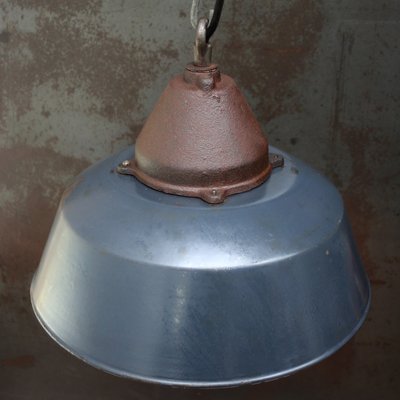 Vintage Industrial Blue Enamel and Cast Iron Pendant Lamp-BLS-2035706