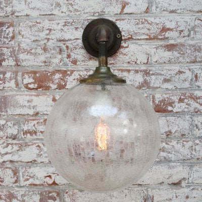 Vintage Industrial Brass, Cast Iron, and Clear Glass Sconce-BLS-653791