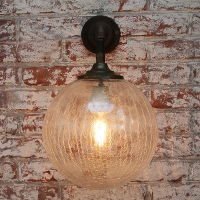 Vintage Industrial Brass, Cast Iron, and Clear Glass Sconce-BLS-653791