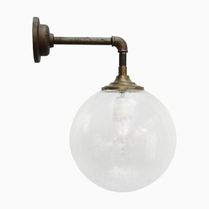 Vintage Industrial Brass, Cast Iron, and Clear Glass Sconce-BLS-653791