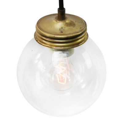 Vintage Industrial Brass & Clear Glass Pendant Light-BLS-997764