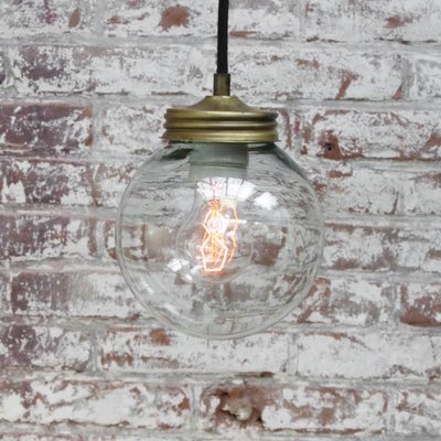 Vintage Industrial Brass & Clear Glass Pendant Light-BLS-997764