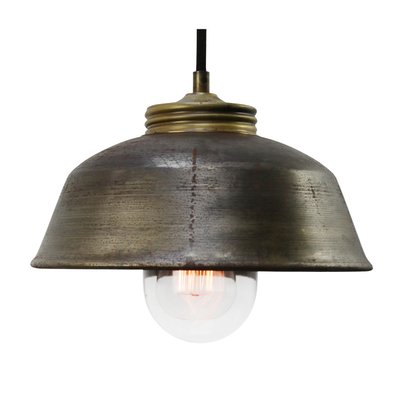 Vintage Industrial Brass Metal and Clear Glass Pendant Light-BLS-1118541