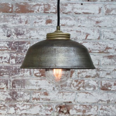 Vintage Industrial Brass Metal and Clear Glass Pendant Light-BLS-1118541