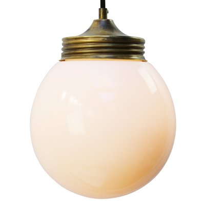 Vintage Industrial Brass & White Opaline Milk Glass Pendant Lamp-BLS-934738