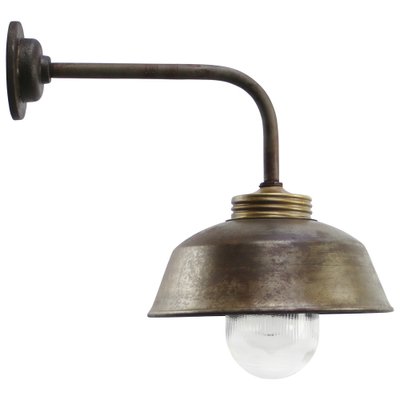 Vintage Industrial Brass with Clear Striped Glass Wall Light-BLS-1732283