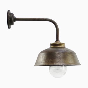 Vintage Industrial Brass with Clear Striped Glass Wall Light-BLS-1732283