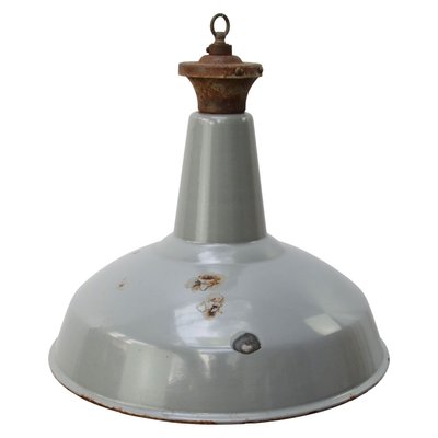 Vintage Industrial British Gray Enamel Pendant Lamp-BLS-689400