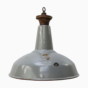 Vintage Industrial British Gray Enamel Pendant Lamp-BLS-689400