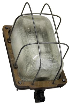 Vintage Industrial Cast Iron and Striped Glass Sconce, 1950s-BLS-1386272