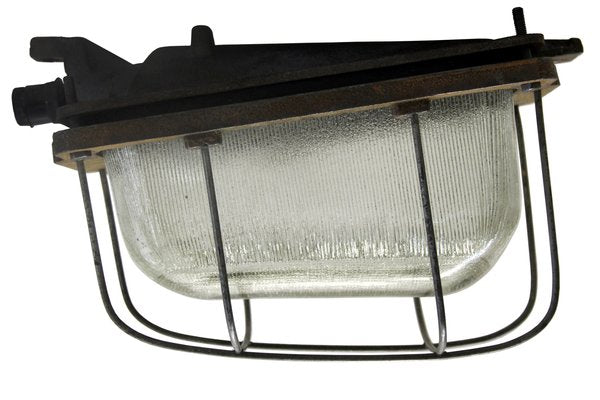 Vintage Industrial Cast Iron and Striped Glass Sconce, 1950s-BLS-1386272