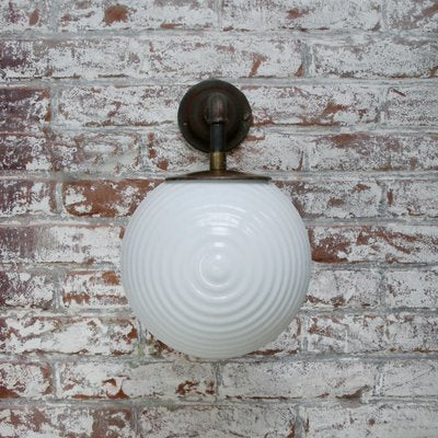 Vintage Industrial Cast Iron and White Opaline Sconce-BLS-795431