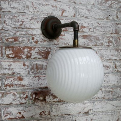 Vintage Industrial Cast Iron and White Opaline Sconce-BLS-795431