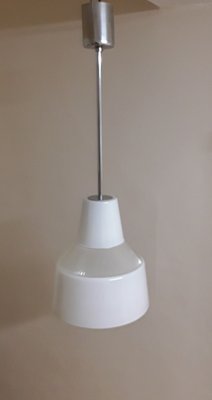 Vintage Industrial Ceiling Lamp with Wavy Frosted Glass Shade on Chrome-Plated Metal Mount by Holophane, 1970s-HOI-1744378