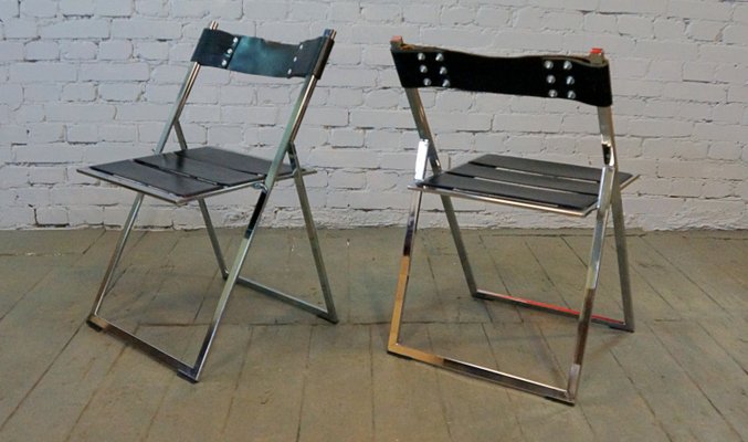 Vintage Industrial Chairs with Leather Belts, Set of 2-QFD-833627