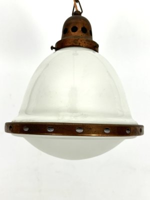 Vintage Industrial Chandelier in Copper and Milk Glass, 1950s-OT-1767880