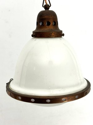 Vintage Industrial Chandelier in Copper and Milk Glass, 1950s-OT-1767880