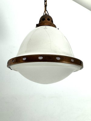 Vintage Industrial Chandelier in Copper and Milk Glass, 1950s-OT-1767880