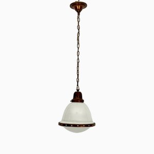 Vintage Industrial Chandelier in Copper and Milk Glass, 1950s-OT-1767880