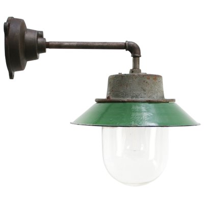 Vintage Industrial Clear Glass and Green Enamel Wall Light-BLS-1722258