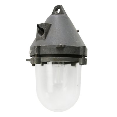 Vintage Industrial Clear Glass & Grey Pendant Light-BLS-1297558