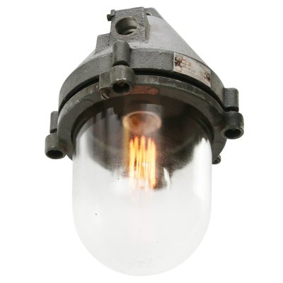 Vintage Industrial Clear Glass & Grey Pendant Light-BLS-1297558