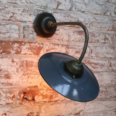 Vintage Industrial Dark Blue Enamel Wall Lamp with Flexible Arm-BLS-925611