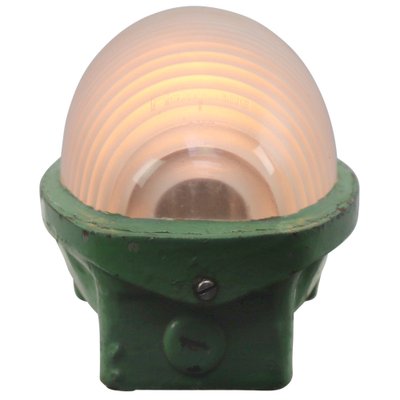 Vintage Industrial French Green Cast Iron & Frosted Cut Glass Wall Light from Holophane, France-BLS-1790032