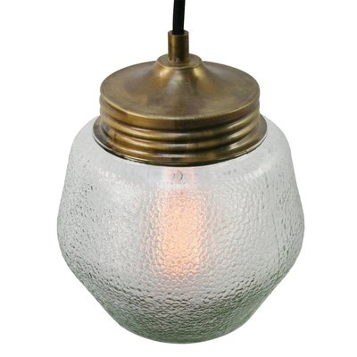 Vintage Industrial Frosted Glass & Brass Pendant Lamp-BLS-1017630