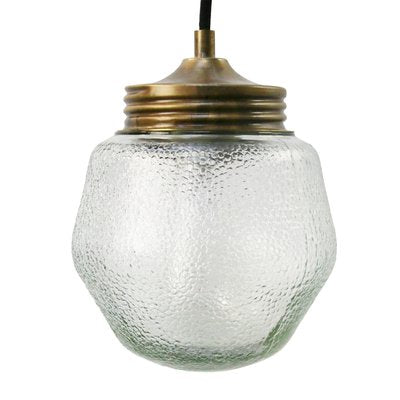 Vintage Industrial Frosted Glass & Brass Pendant Lamp-BLS-1017630