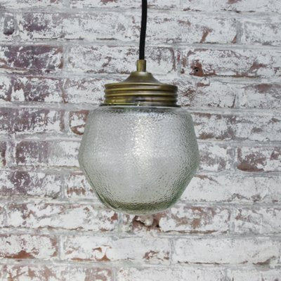 Vintage Industrial Frosted Glass & Brass Pendant Lamp-BLS-1017630