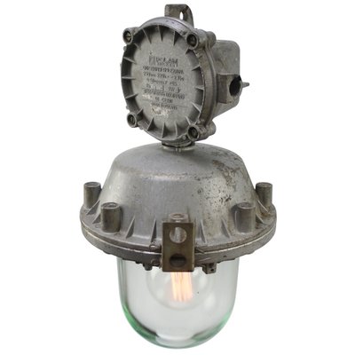 Vintage Industrial Gray Cast Aluminium and Clear Glass Ceiling Light-BLS-1811545