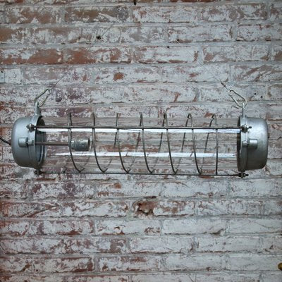 Vintage Industrial Gray Cast Aluminum & Clear Glass Pendant Lamp-BLS-925884