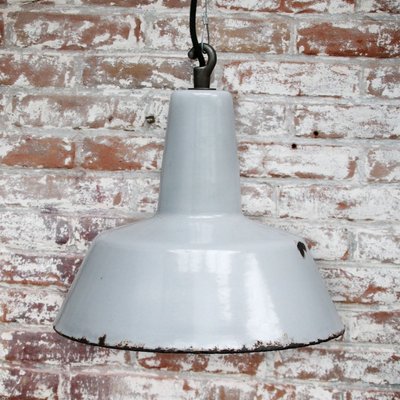 Vintage Industrial Gray Enamel Pendant Lamp from Philips, 1950s-BLS-722245