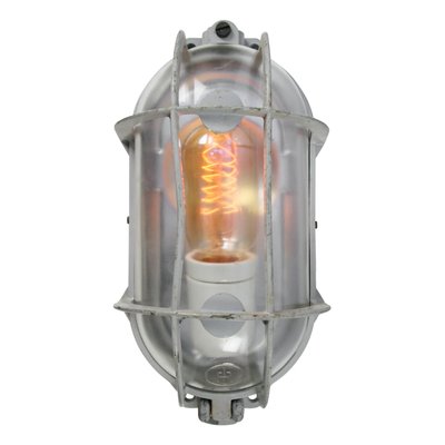 Vintage Industrial Gray Metal & Clear Glass Sconce from Industria Rotterdam-BLS-1150865