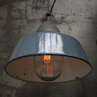 Vintage Industrial Grey Enamel and Cast Iron Pendant Lamp-BLS-2042122