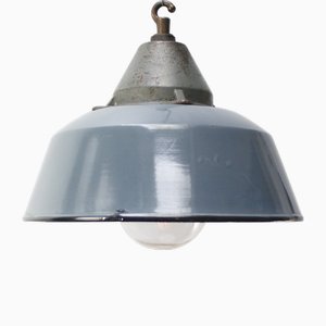 Vintage Industrial Grey Enamel and Cast Iron Pendant Lamp-BLS-2042122