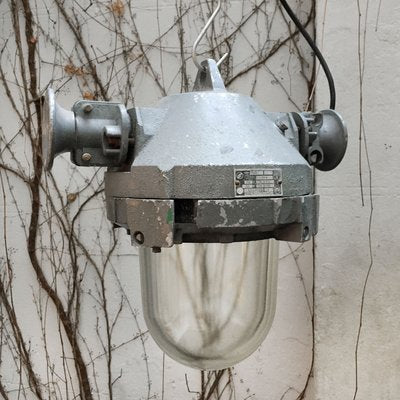 Vintage Industrial Grey Metal and Clear Glass Pendant Lamp-BLS-685003