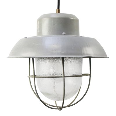 Vintage Industrial Grey Metal Clear Frosted Glass Pendant Light-BLS-1811759