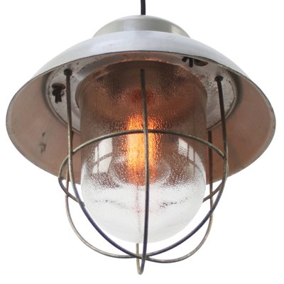 Vintage Industrial Grey Metal Clear Frosted Glass Pendant Light-BLS-1811759