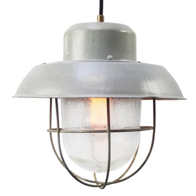 Vintage Industrial Grey Metal Clear Frosted Glass Pendant Light-BLS-1811759