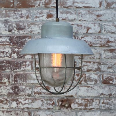 Vintage Industrial Grey Metal Clear Frosted Glass Pendant Light-BLS-1811759