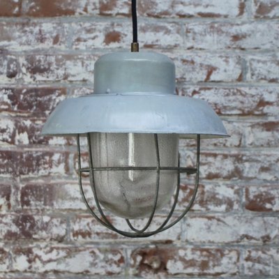 Vintage Industrial Grey Metal Clear Frosted Glass Pendant Light-BLS-1811759