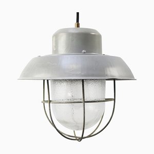 Vintage Industrial Grey Metal Clear Frosted Glass Pendant Light-BLS-1811759