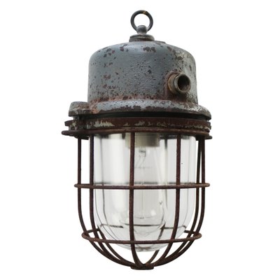 Vintage Industrial Grey Metal & Clear Glass Pendant Light-BLS-1813844