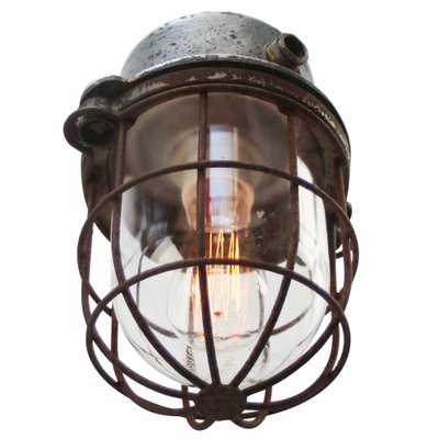 Vintage Industrial Grey Metal & Clear Glass Pendant Light-BLS-1813844