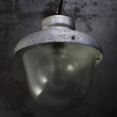 Vintage Industrial Grey Metal & Frosted Glass Pendant Lamp-BLS-2020712